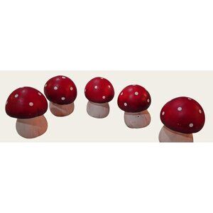 Set Of 5 Red & White Ceramic Mushroom Decorations new